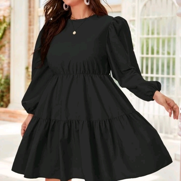 SHEIN Women's Lantern Sleeve Ruffle Hem Dress - Picture 4 of 13